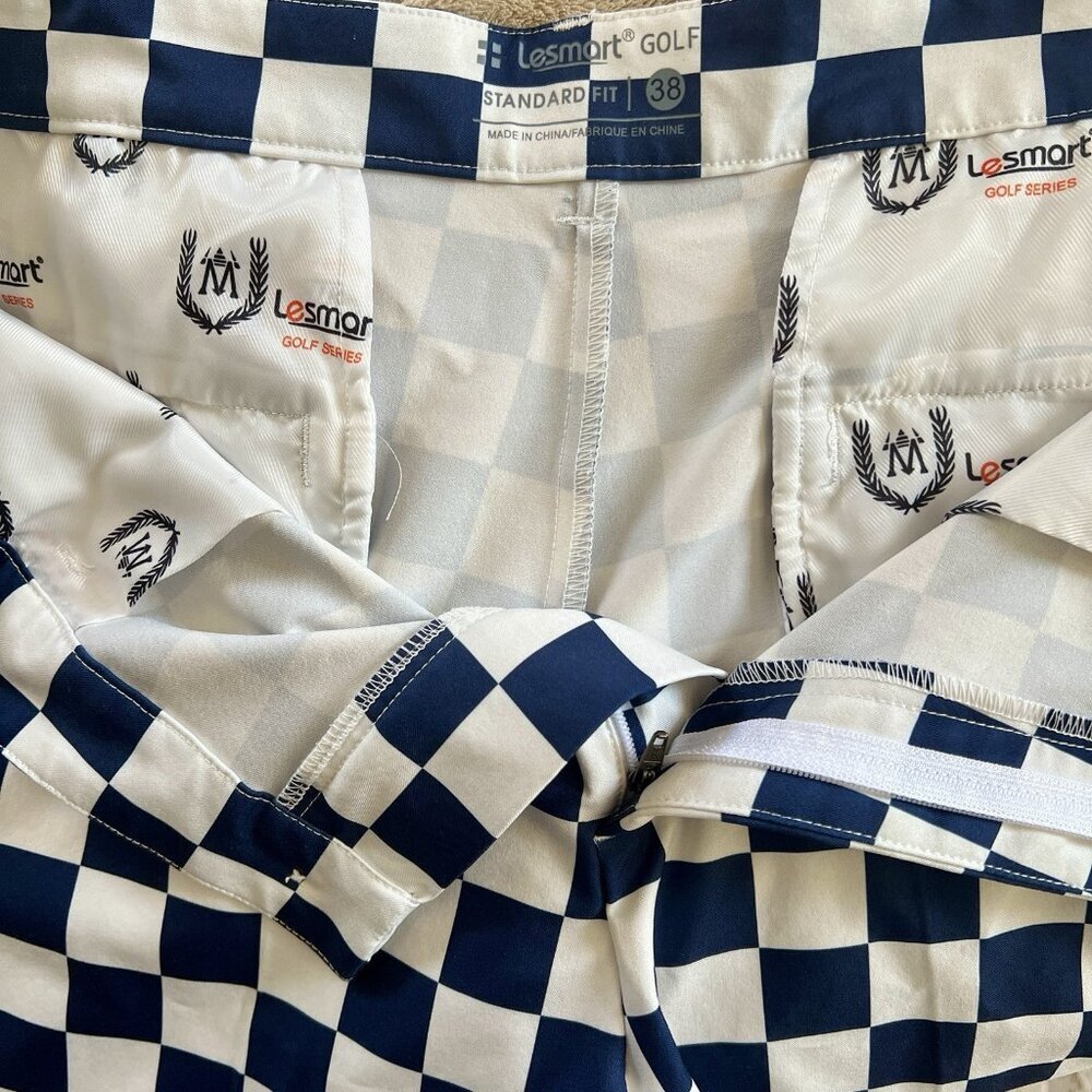 LESMART • Men's Navy Blue & White Checkerboard Check Golf Shorts Size 38 - Picture 7 of 7